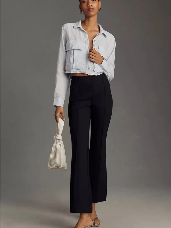 Anthropologie Maeve The Margot Kick Flare Cropped Pant Pull-On Black size S - Picture 1 of 9